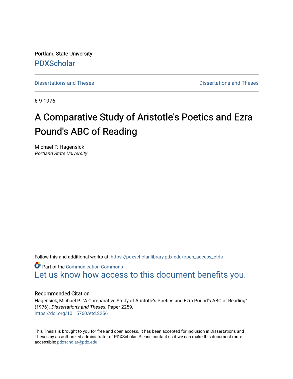 A Comparative Study of Aristotle's Poetics and Ezra Pound's ABC of Reading