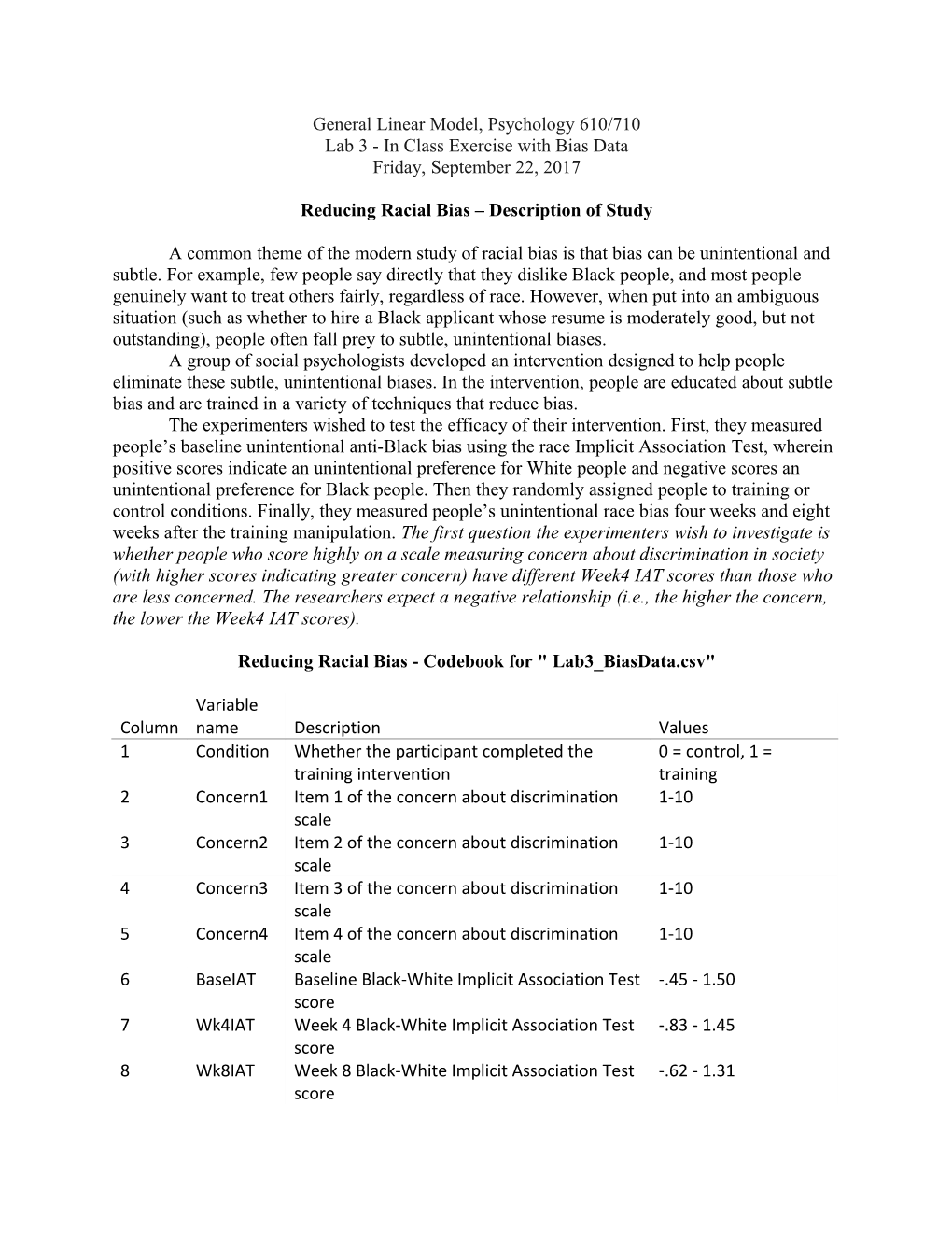 Reducing Racial Bias Description of Study