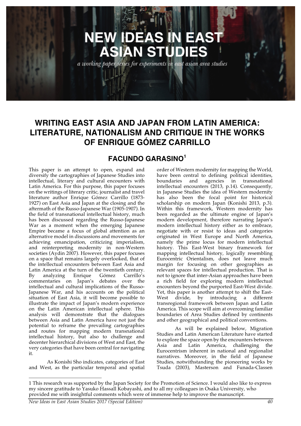 Writing East Asia and Japan from Latin America: Literature, Nationalism and Critique in the Works of Enrique Gómez Carrillo