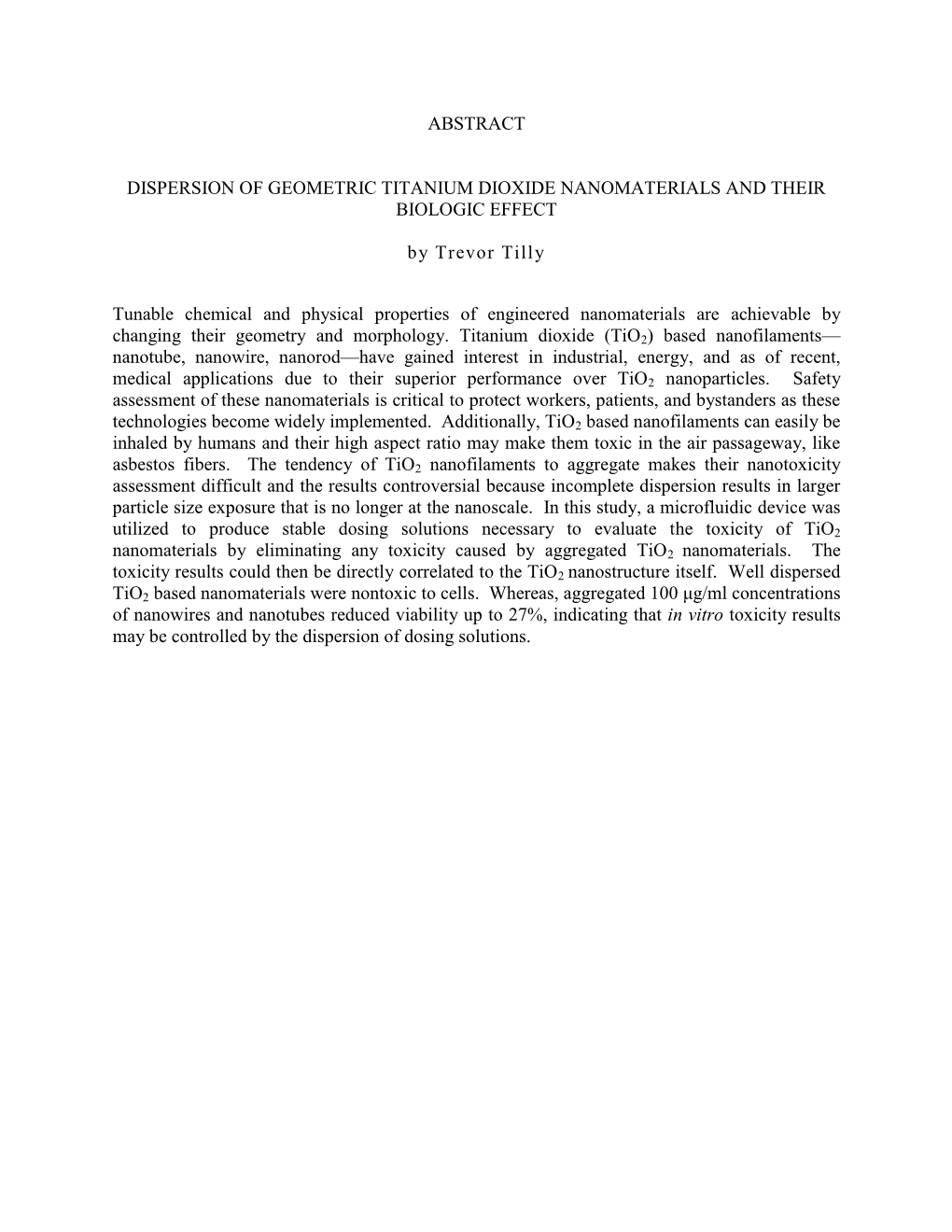 Abstract Dispersion of Geometric Titanium Dioxide