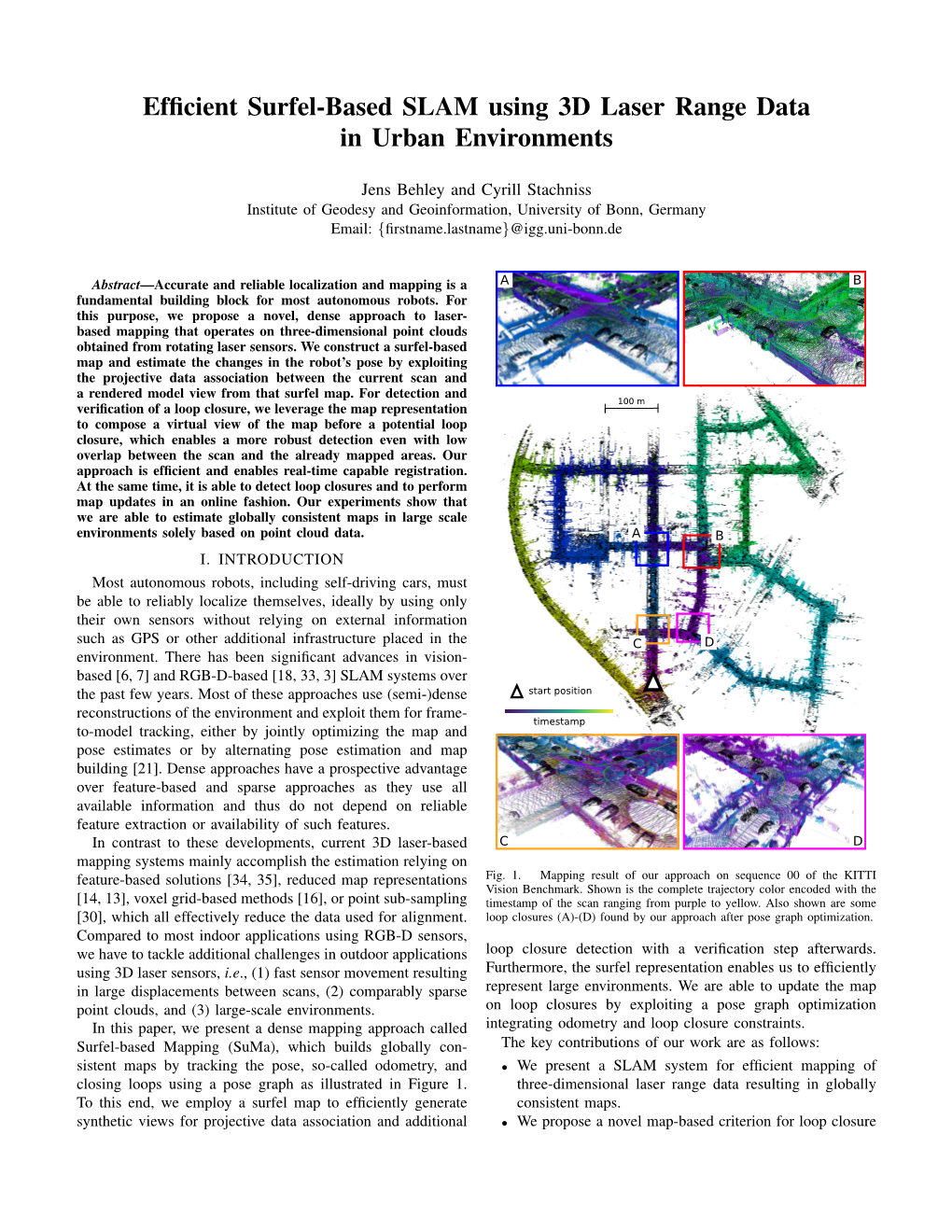 Efficient Surfel-Based SLAM Using 3D Laser Range Data in Urban