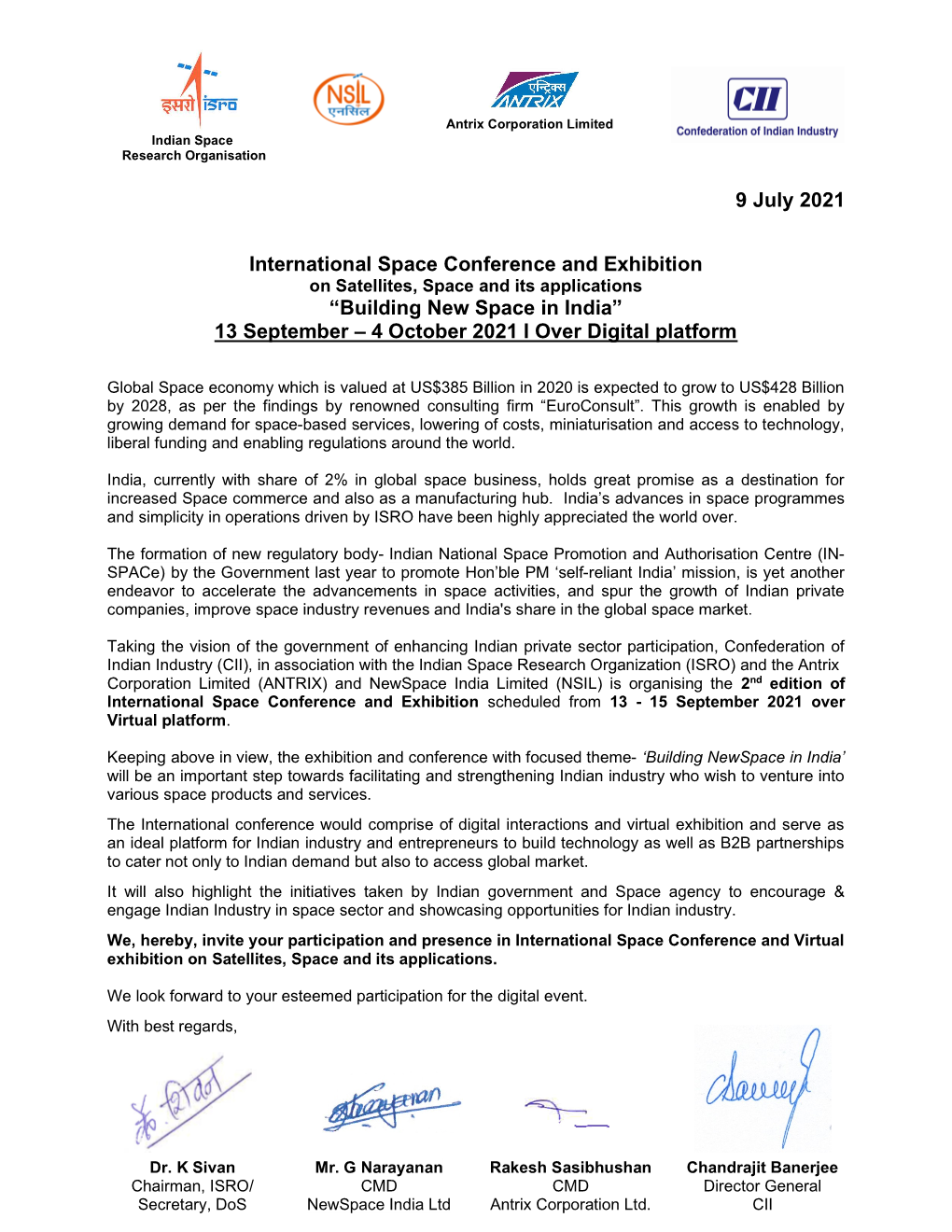 9 July 2021 International Space Conference and Exhibition