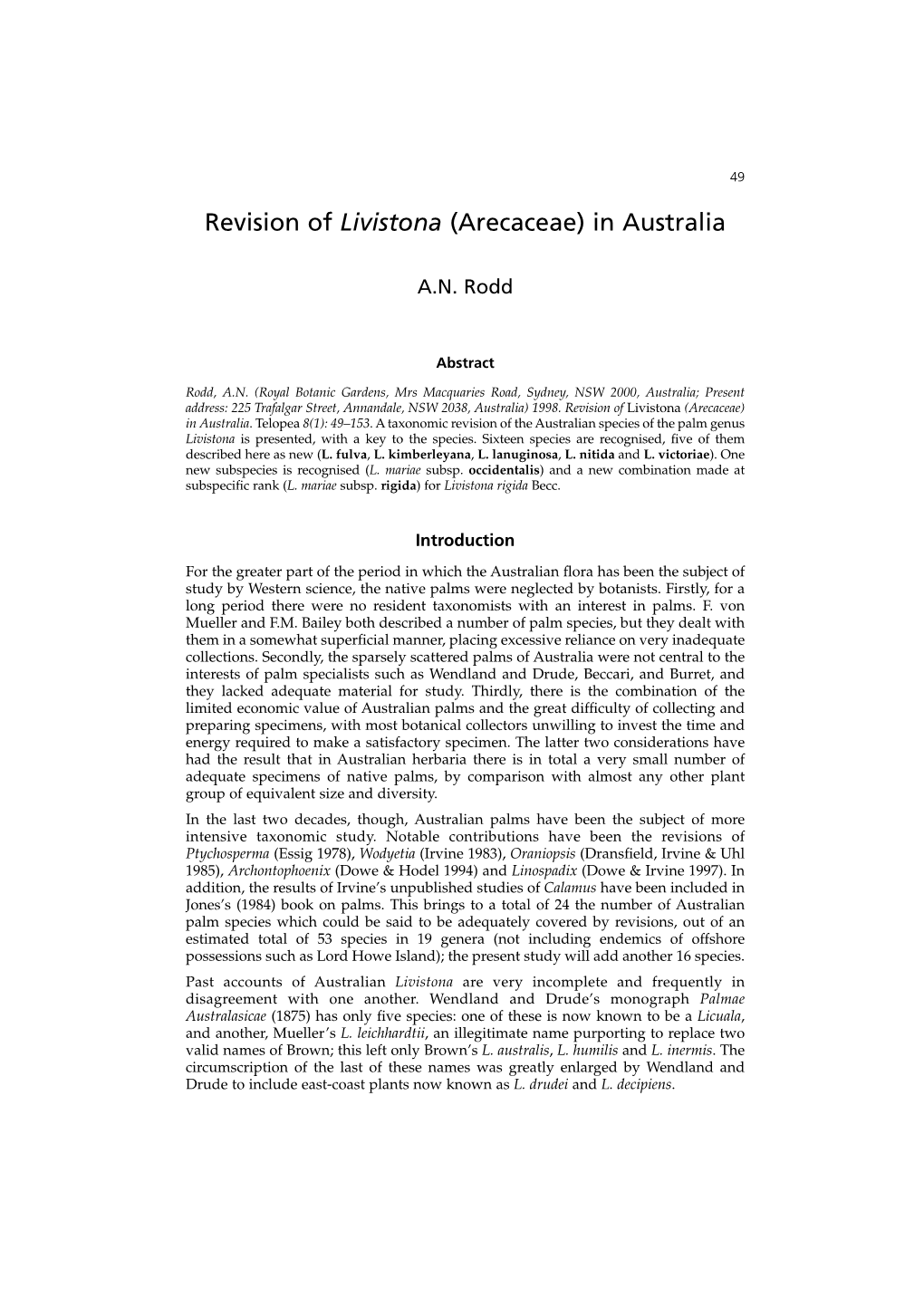 Revision of Livistona (Arecaceae) in Australia