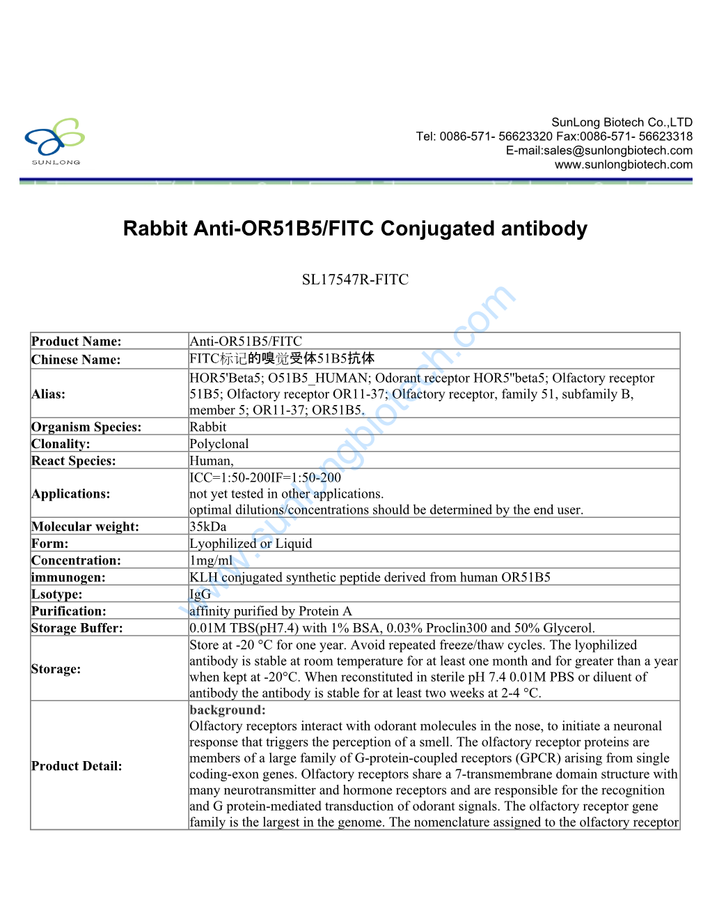 Rabbit Anti-OR51B5/FITC Conjugated Antibody