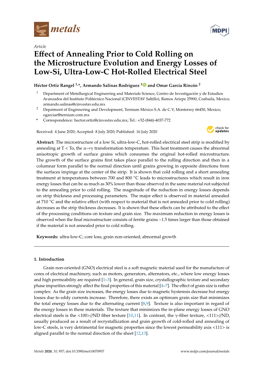 Effect of Annealing Prior to Cold Rolling on the Microstructure