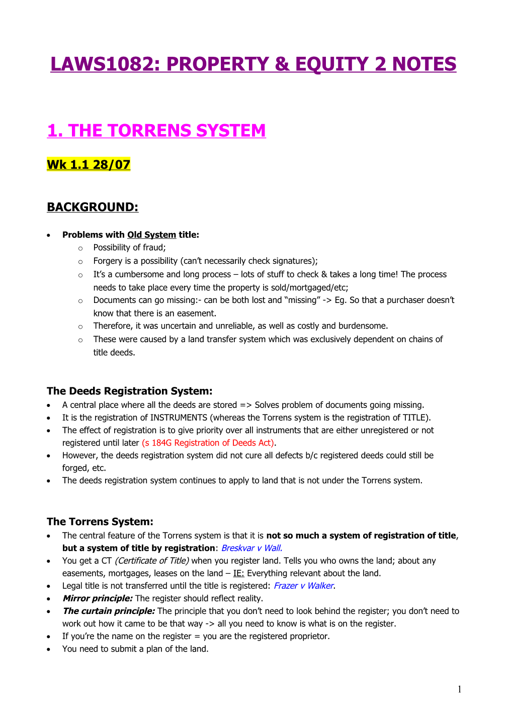 Laws1082: Property & Equity 2 Notes