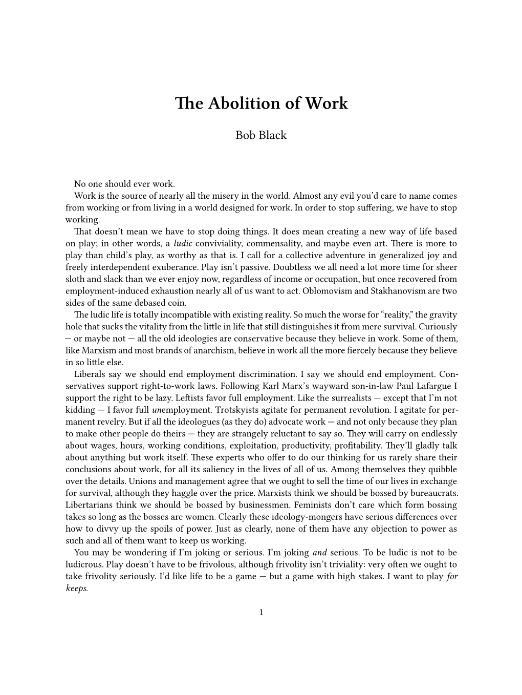 The Abolition of Work