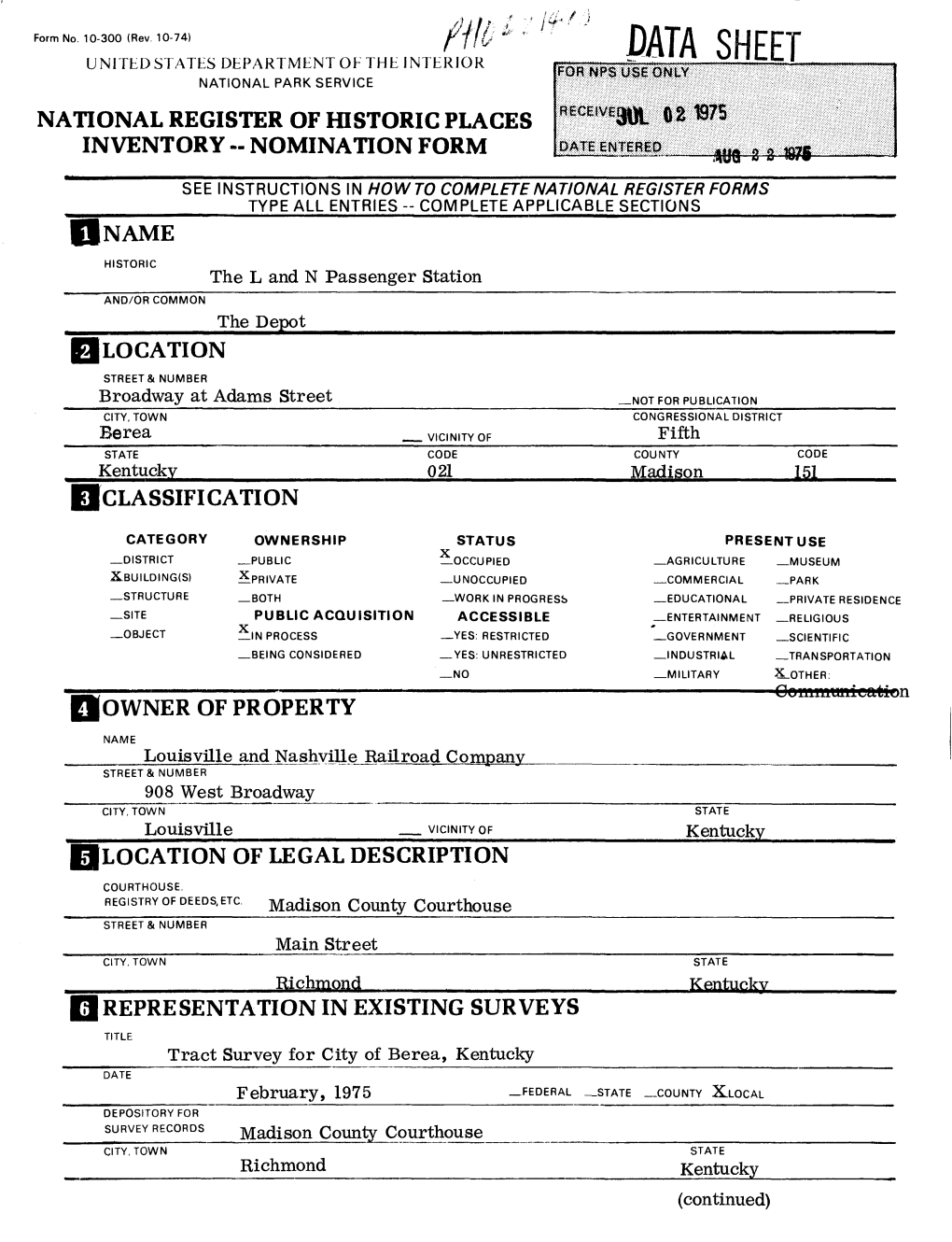 PATA SHEET UNITED STATES DEPARTMENT OE the INTERIOR NATIONAL PARK SERVICE |L|:|||^I|||||||| NATIONAL REGISTER of HISTORIC PLACES INVENTORY -- NOMINATION FORM