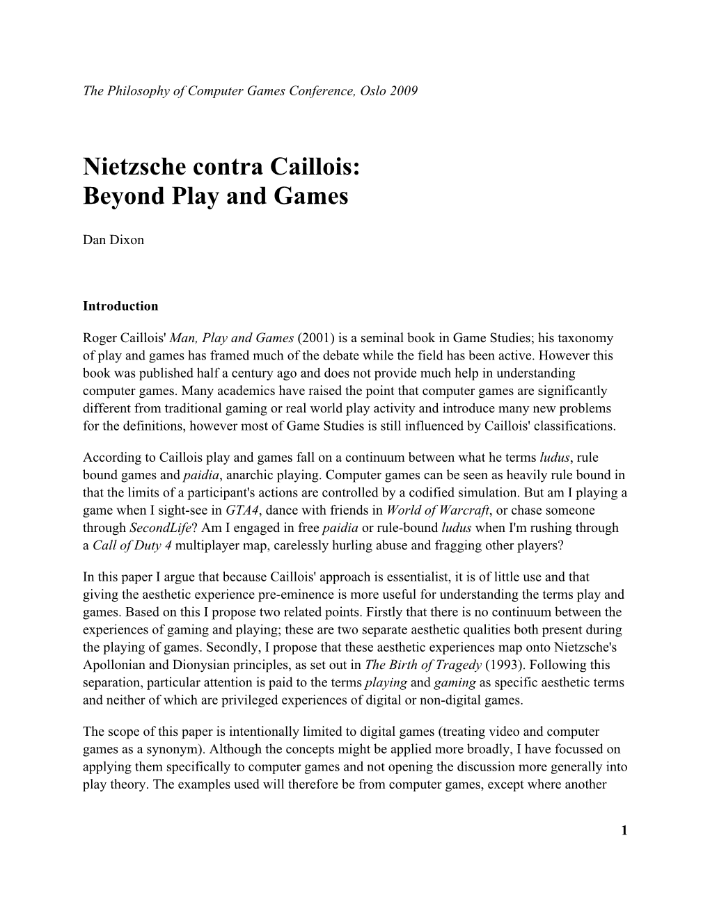 Nietzsche Contra Caillois Beyond Play and Games.Pdf
