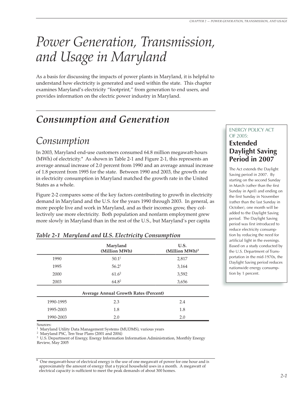 Power Generation, Transmission, and Usage in Maryland