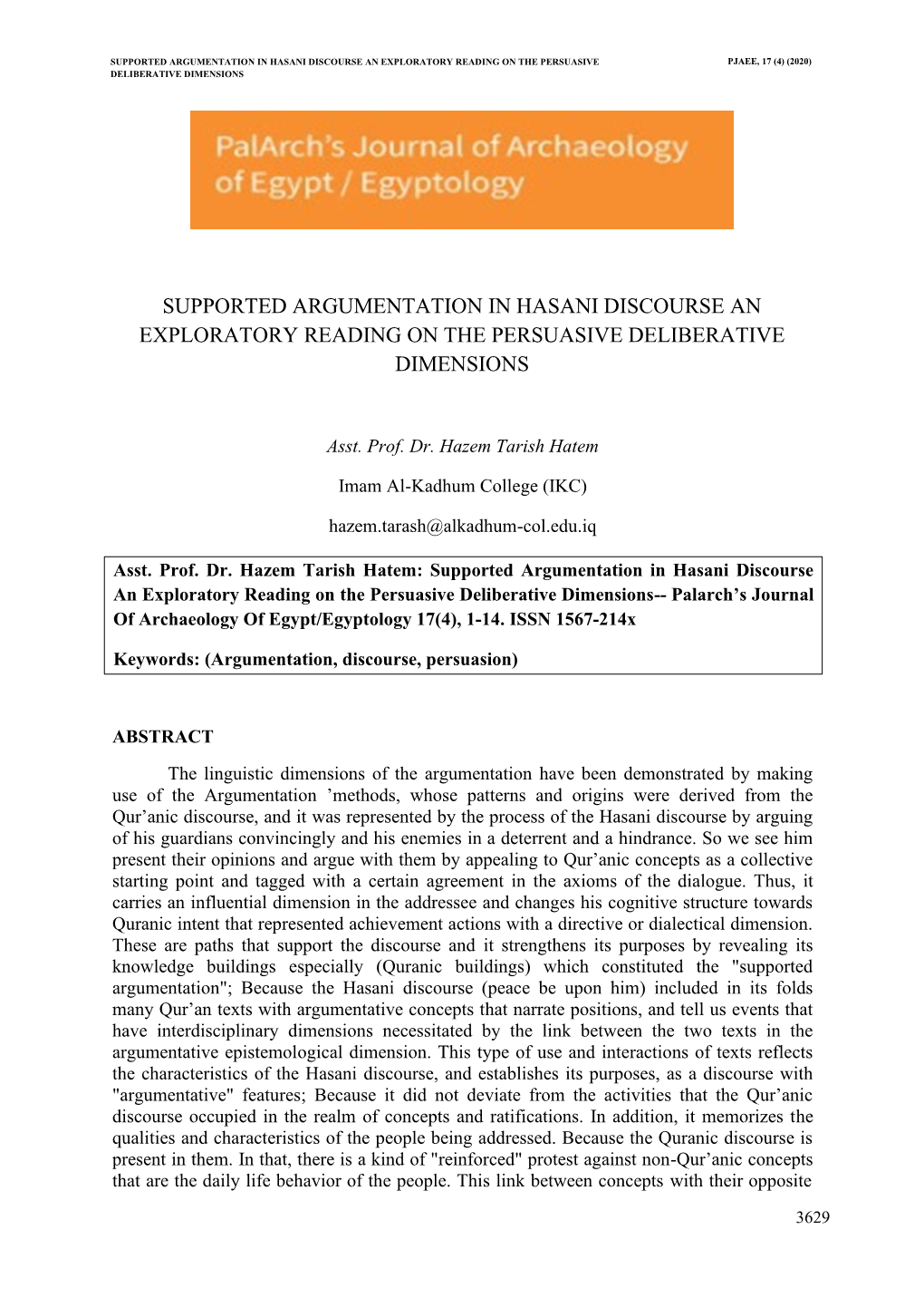 Supported Argumentation in Hasani Discourse an Exploratory Reading on the Persuasive Pjaee, 17 (4) (2020) Deliberative Dimensions