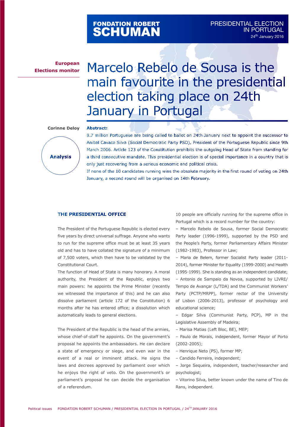 PRESIDENTIAL ELECTION in PORTUGAL 24Th January 2016