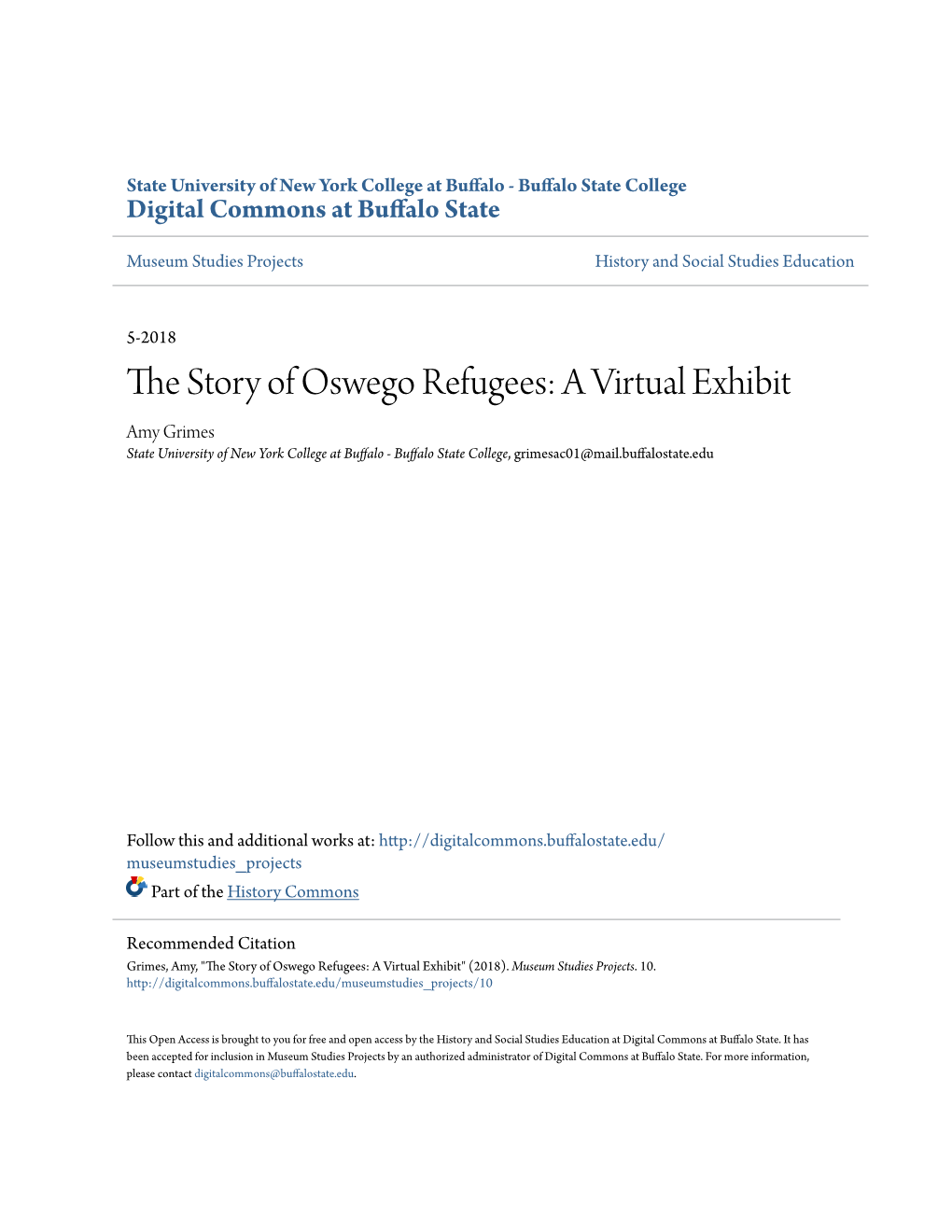 The Story of Oswego Refugees: a Virtual Exhibit