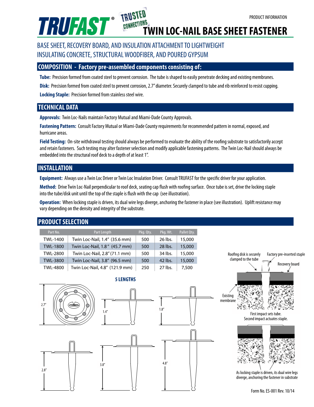 Twin Loc-Nail Base Sheet Fasteners Technical Data Sheet