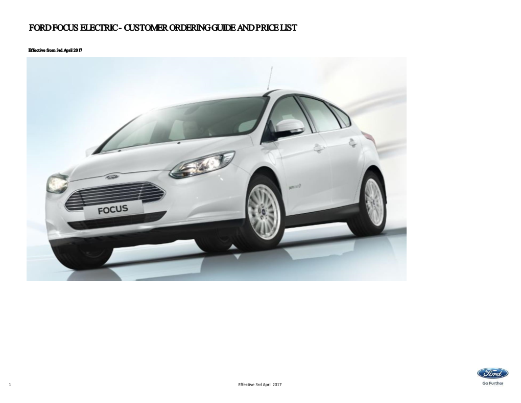 Ford Focus Electric - Customer Ordering Guide and Price List