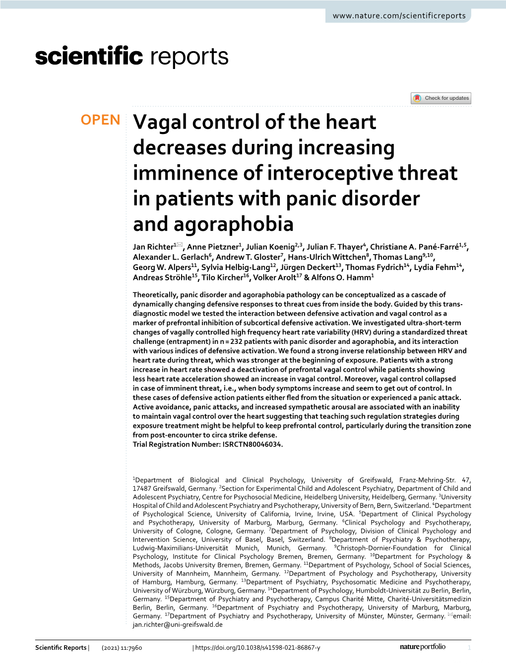 Vagal Control of the Heart Decreases During Increasing Imminence Of