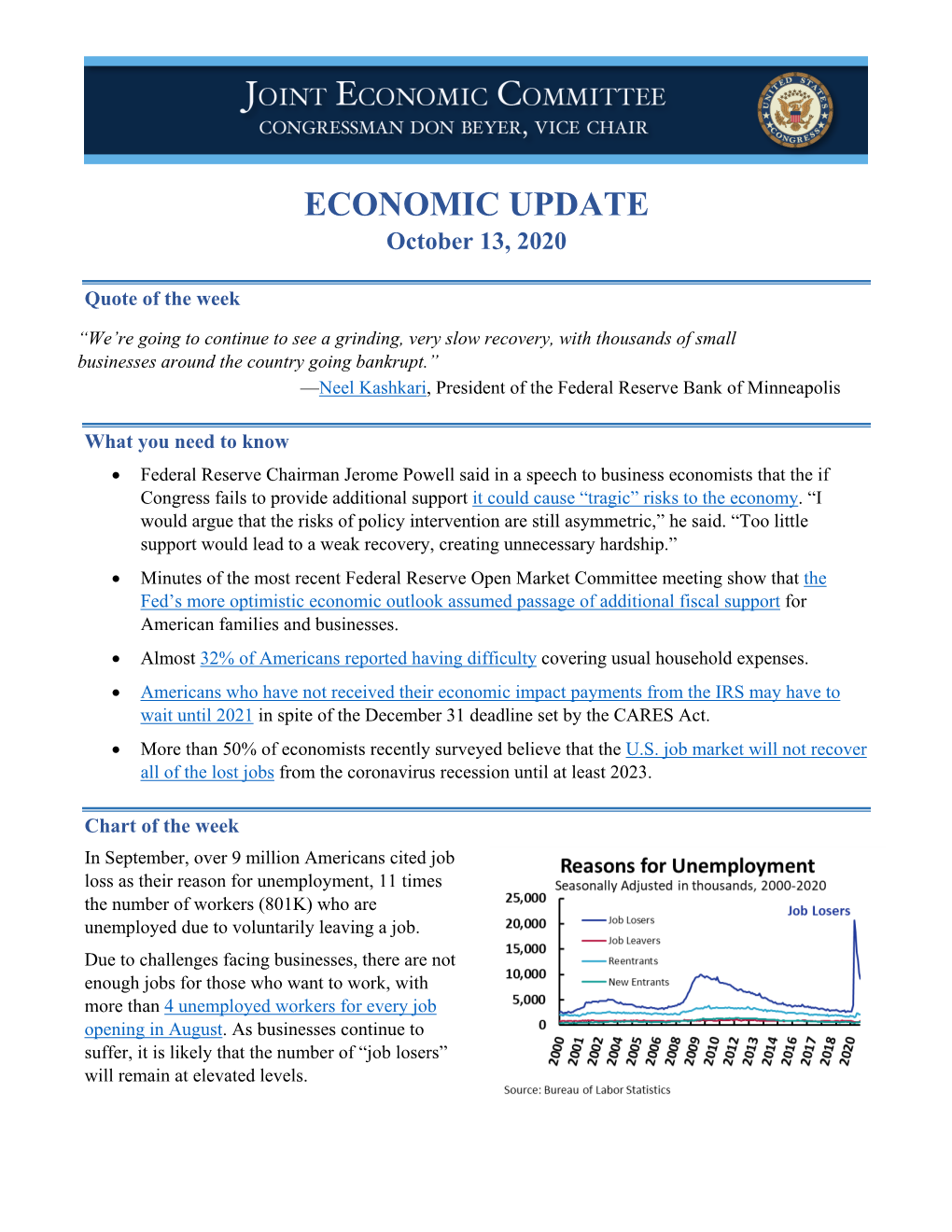 ECONOMIC UPDATE October 13, 2020