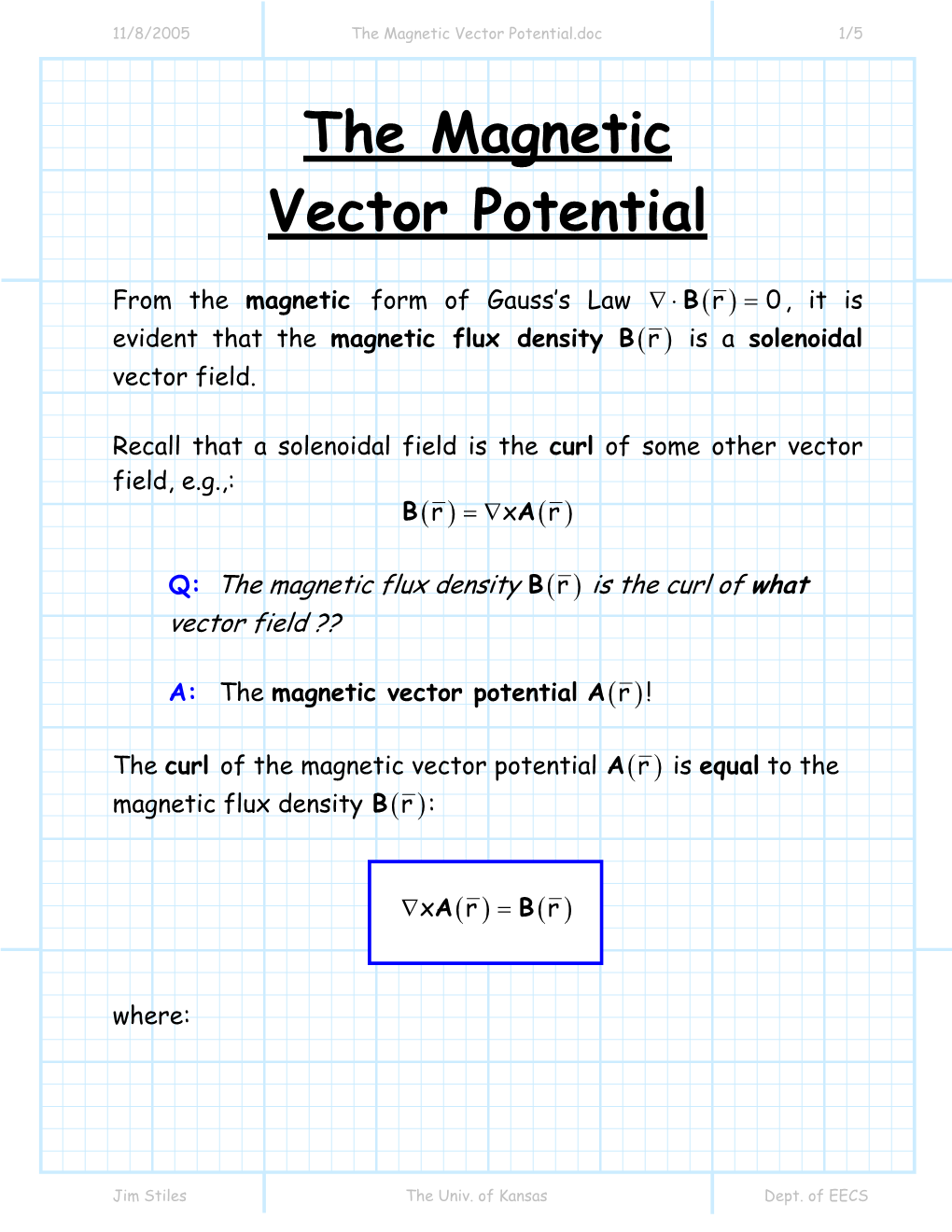 The Magnetic Vector Potential.Doc 1/5