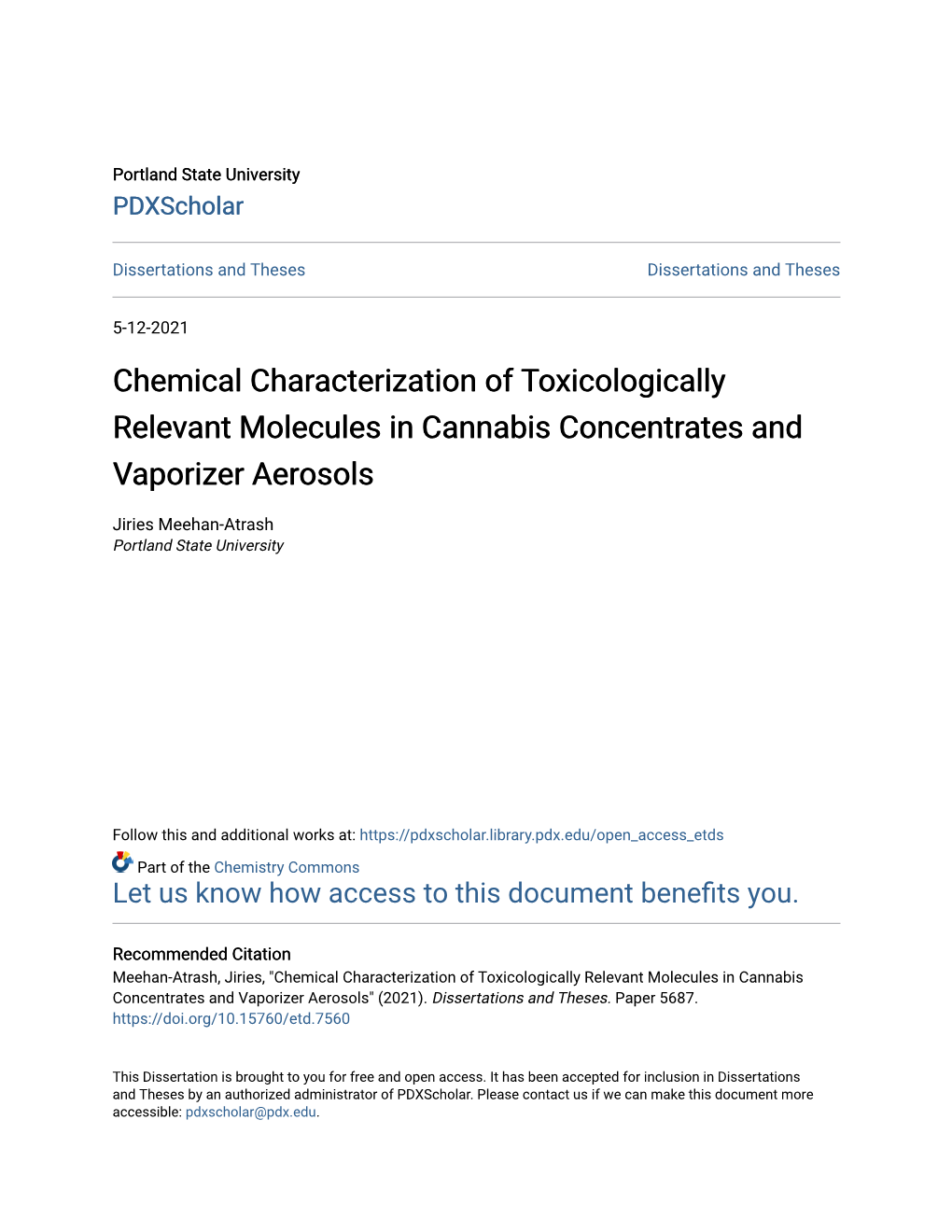 Chemical Characterization of Toxicologically Relevant Molecules in Cannabis Concentrates and Vaporizer Aerosols