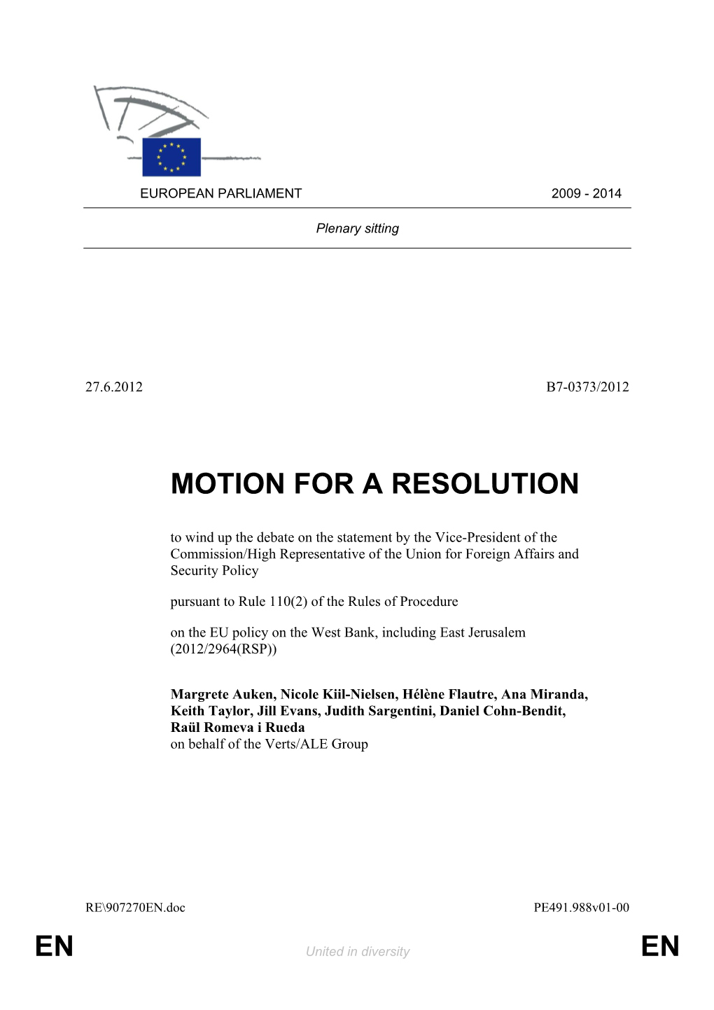 En En Motion for a Resolution