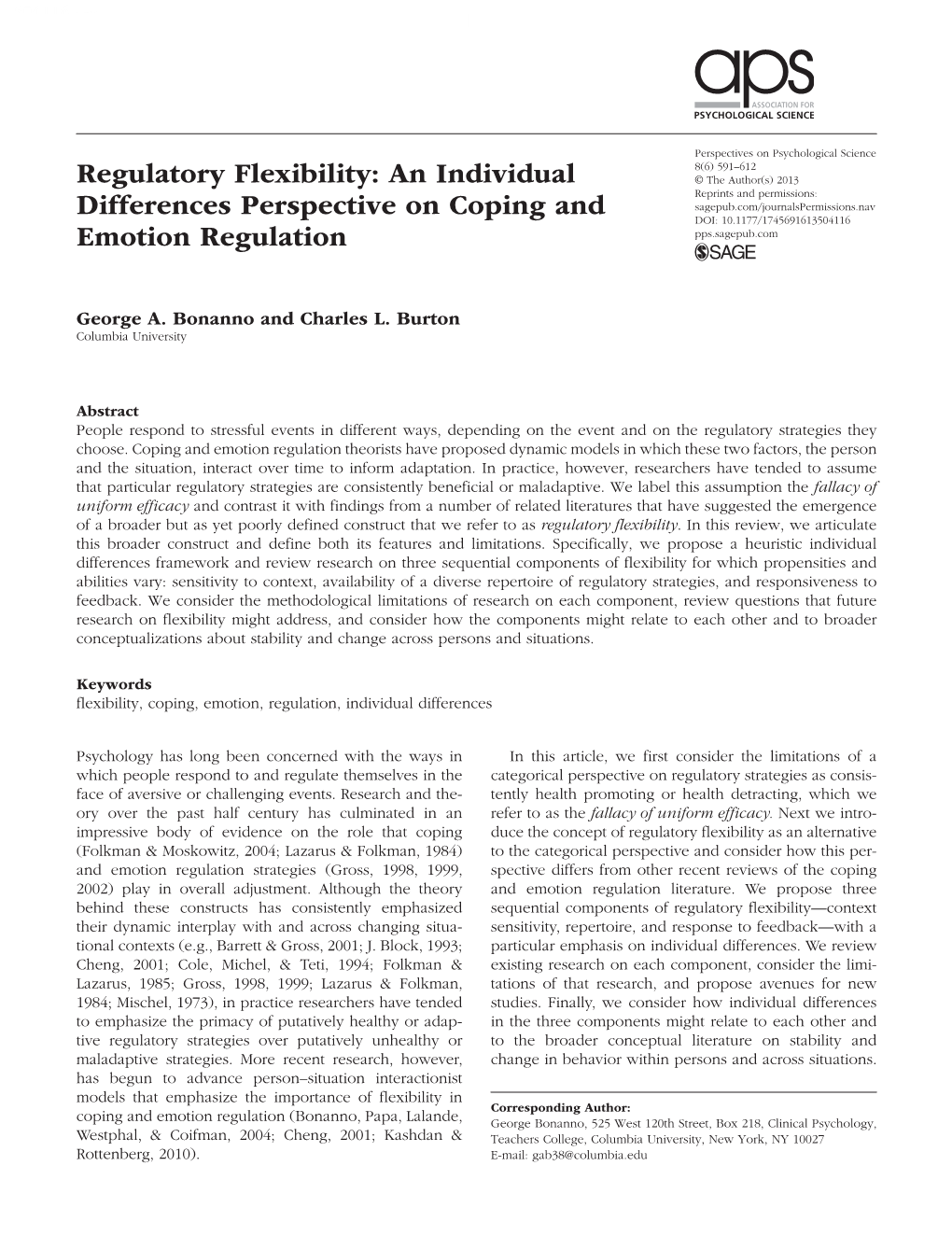 Regulatory Flexibility: an Individual Differences Perspective on Coping and Emotion Regulation