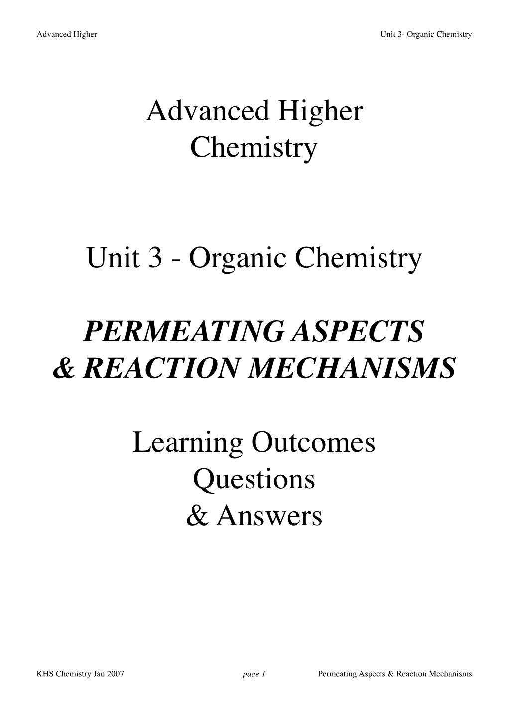 Advanced Higher Chemistry Unit 3