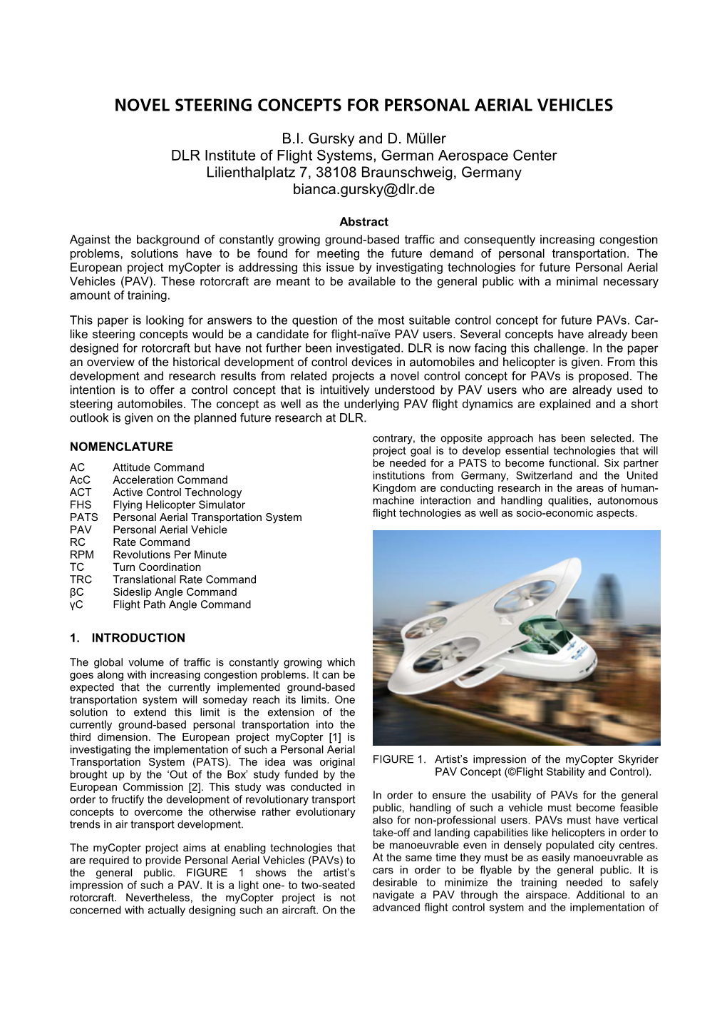 Novel Steering Concepts for Personal Aerial Vehicles