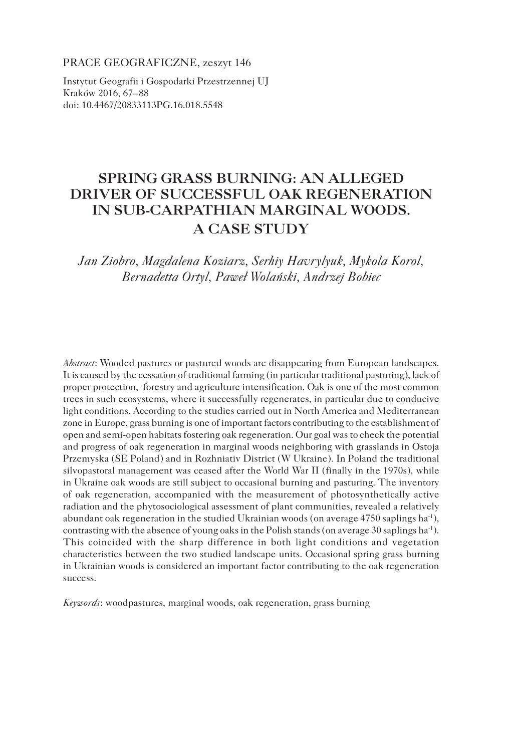 Spring Grass Burning : an Alleged Driver of Successful Oak Regeneration in Sub-Carpathian Marginal Woods