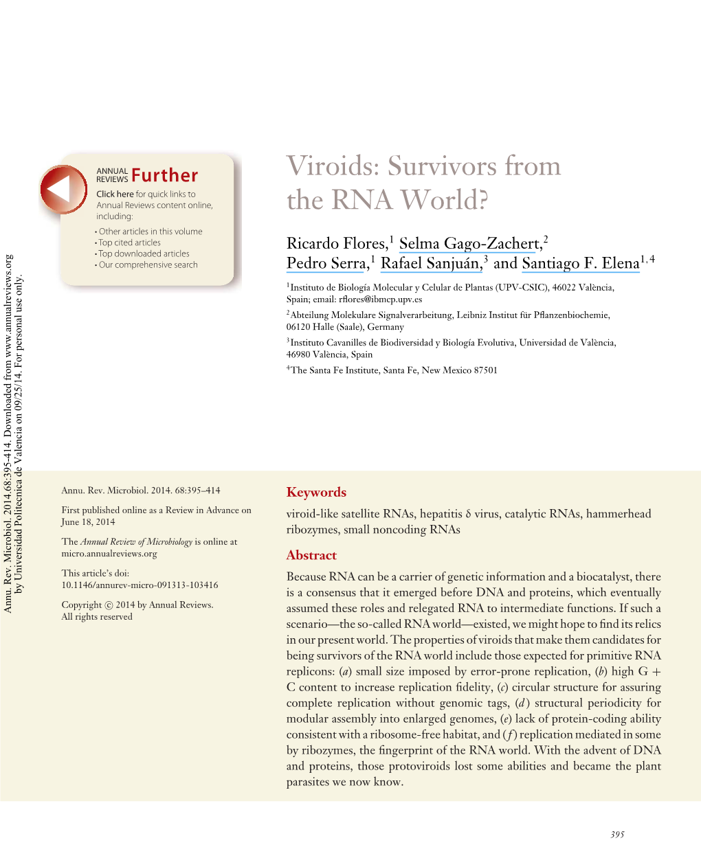 Viroids: Survivors from the RNA World?