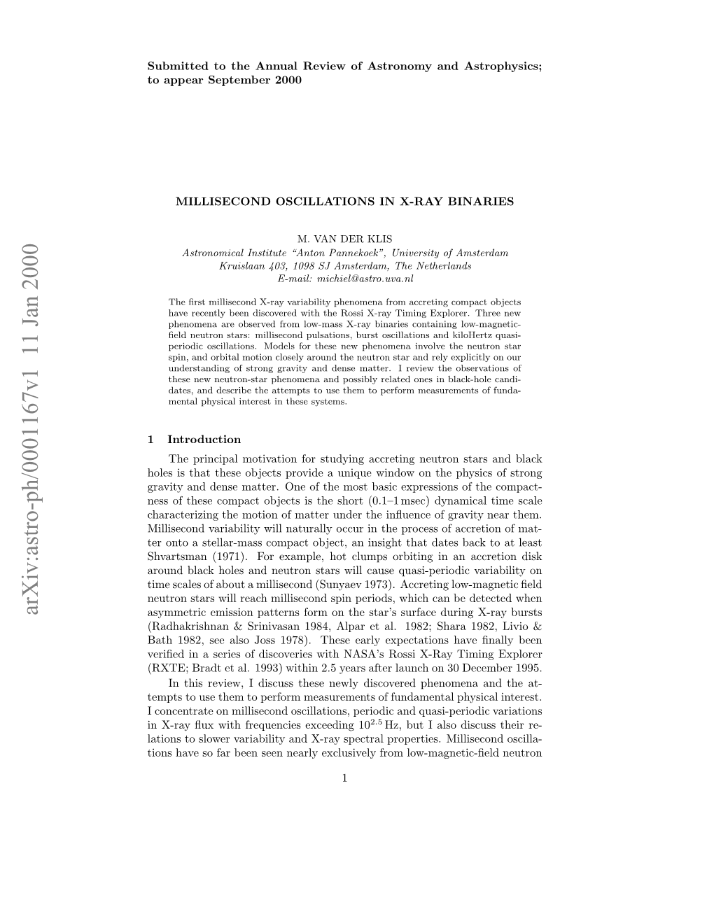 Millisecond Oscillations in X-Ray Binaries