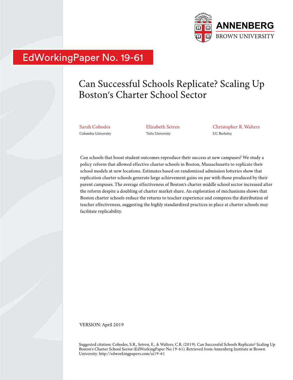 Scaling up Boston's Charter School Sector