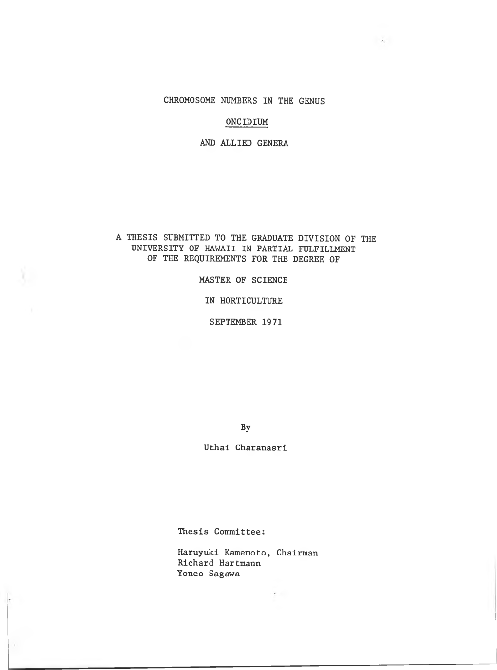 Chromosome Numbers in the Genus Oncidium and Allied