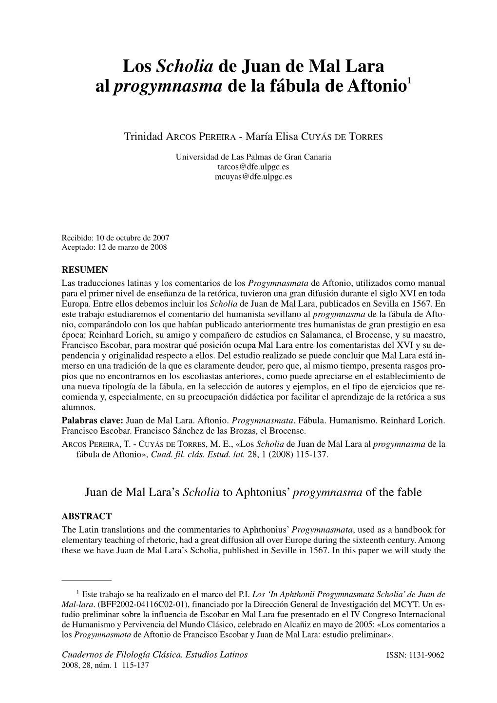 Los Scholia De Juan De Mal Lara Al Progymnasma De La Fábula De Aftonio1