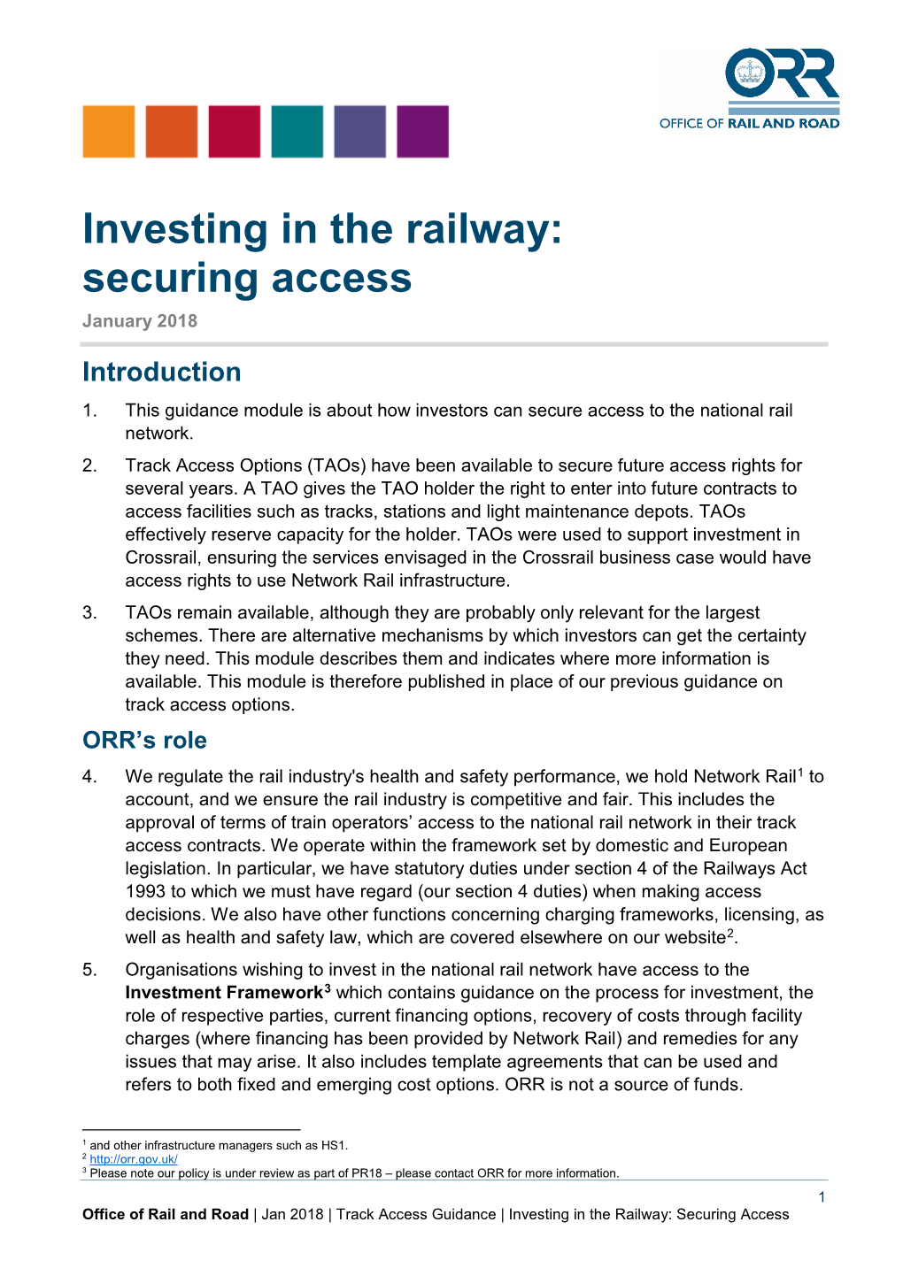 Investing in the Railway: Securing Access January 2018