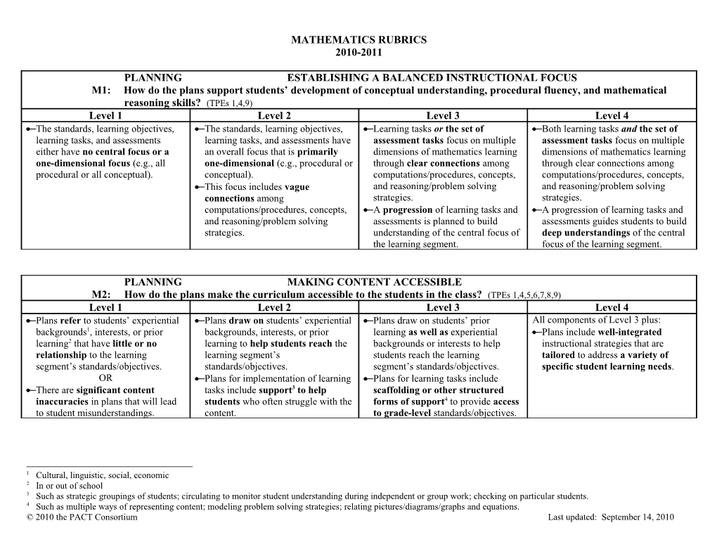 Mathematics Rubrics