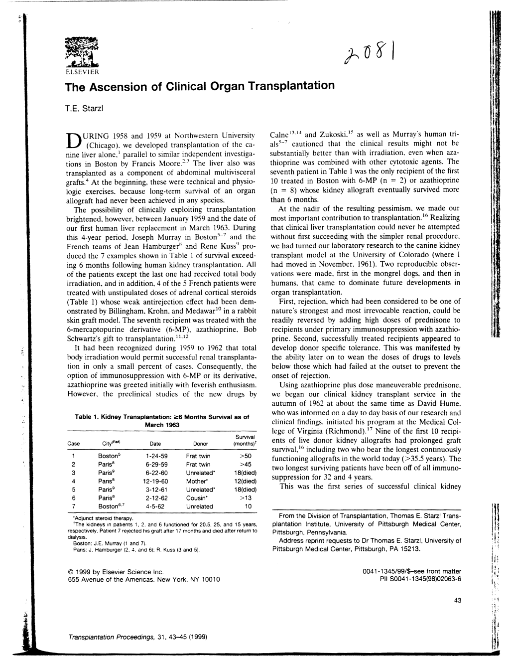 The Ascension of Clinical Organ Transplantation