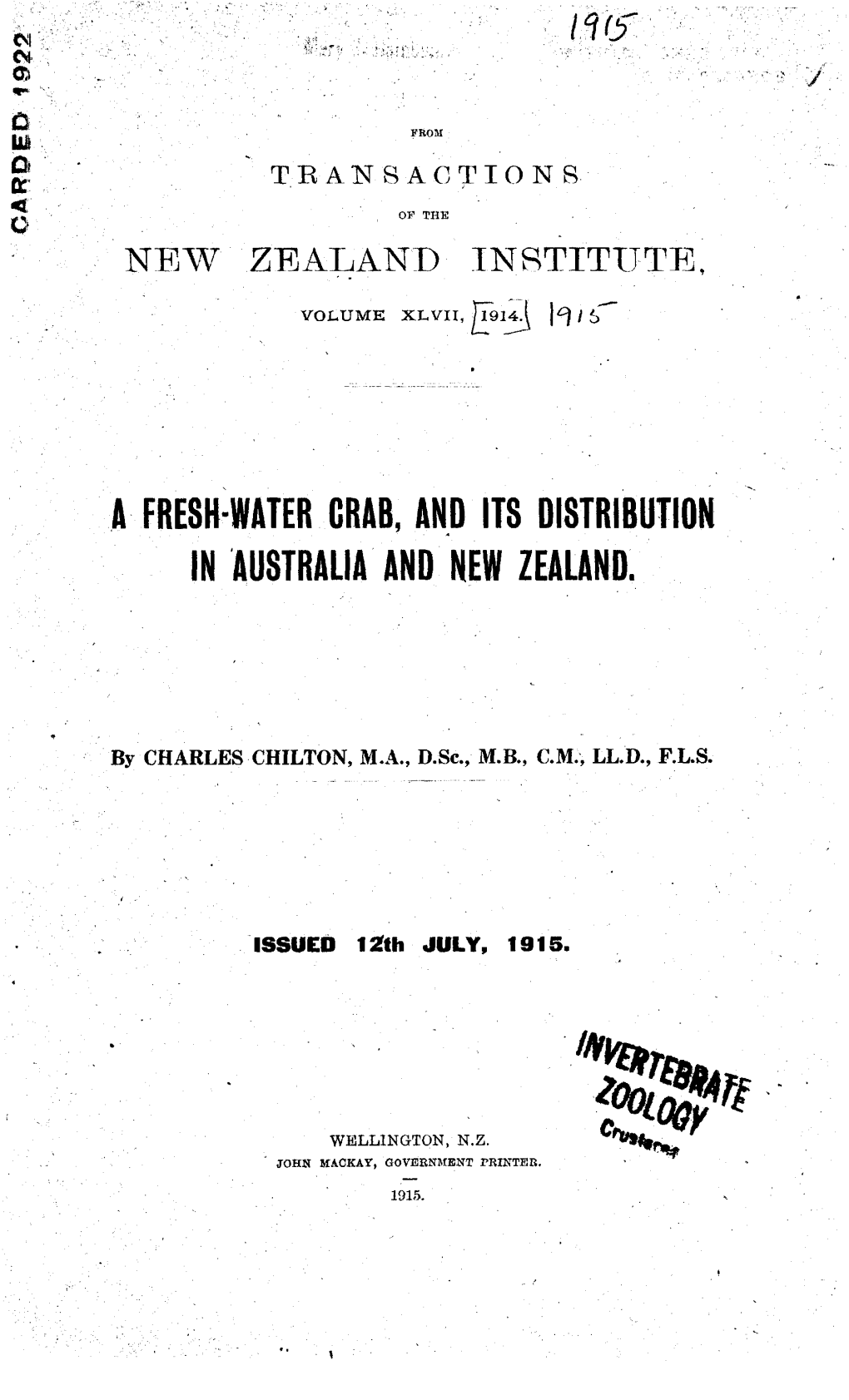 *?Cr a FRESH-WATER GRAB, and ITS DISTRIBUTION in AUSTRALIA