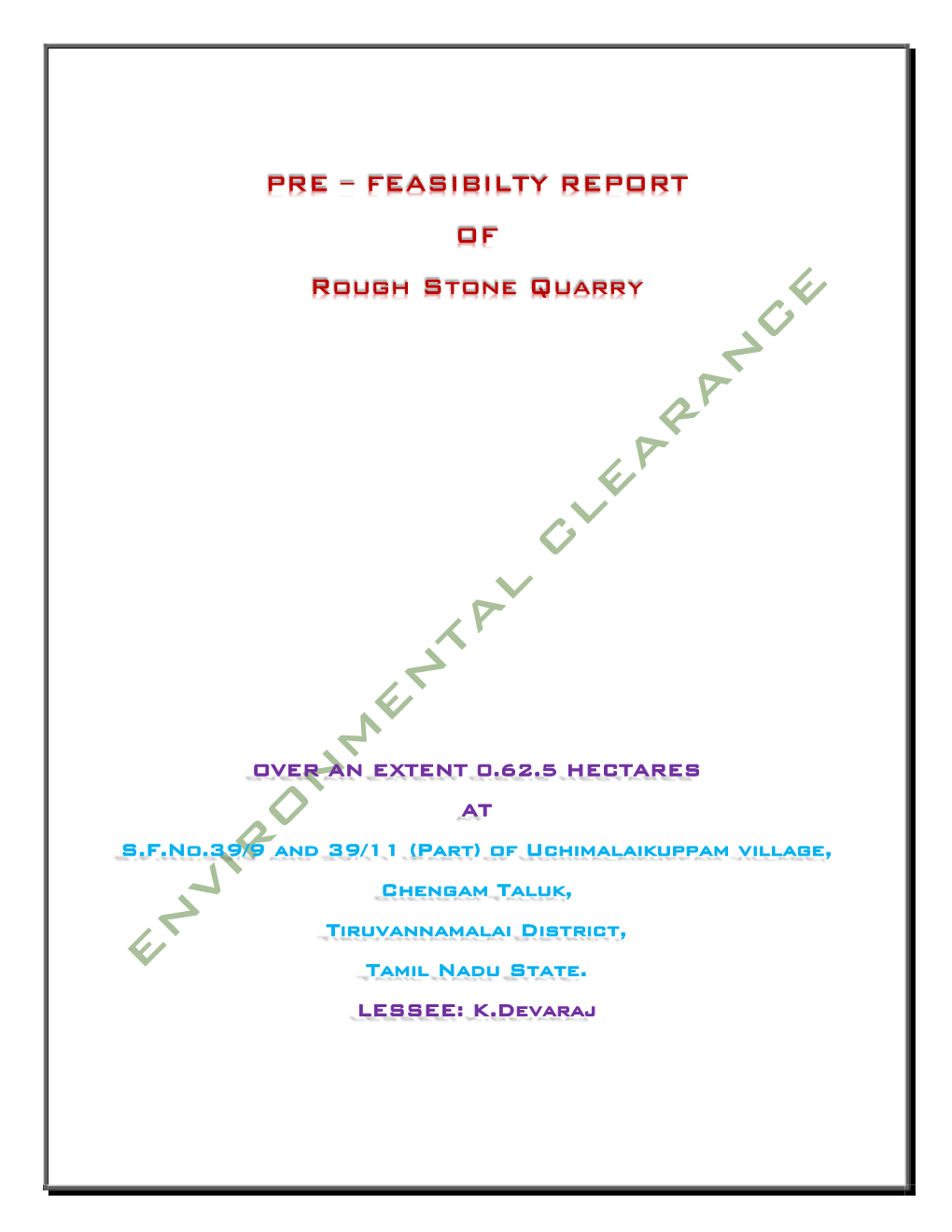 Pre – Feasibilty Report Of