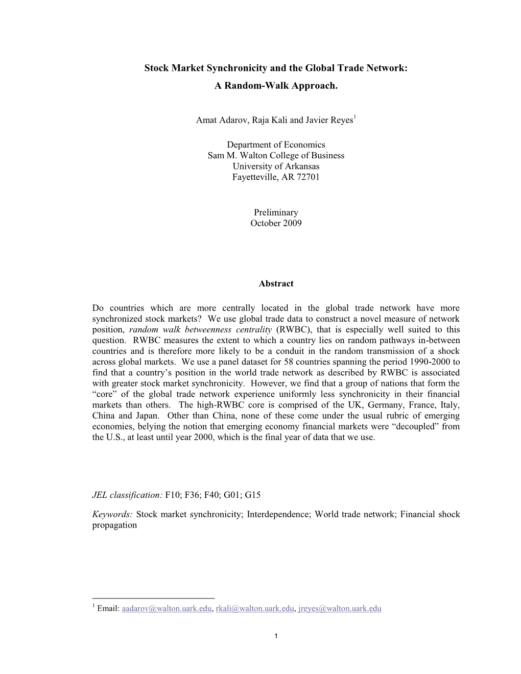 Stock Market Synchronicity and the Global Trade Network: a Random-Walk Approach