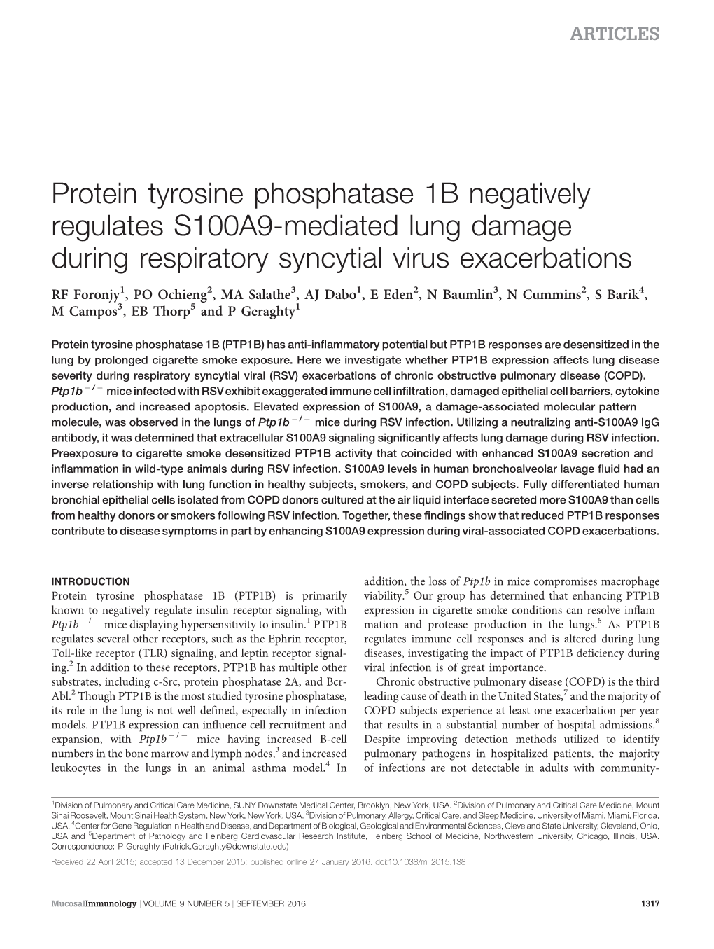 Protein Tyrosine Phosphatase 1B Negatively Regulates S100A9-Mediated Lung Damage During Respiratory Syncytial Virus Exacerbations