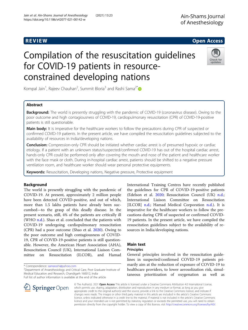 Compilation of the Resuscitation Guidelines for COVID-19 Patients In