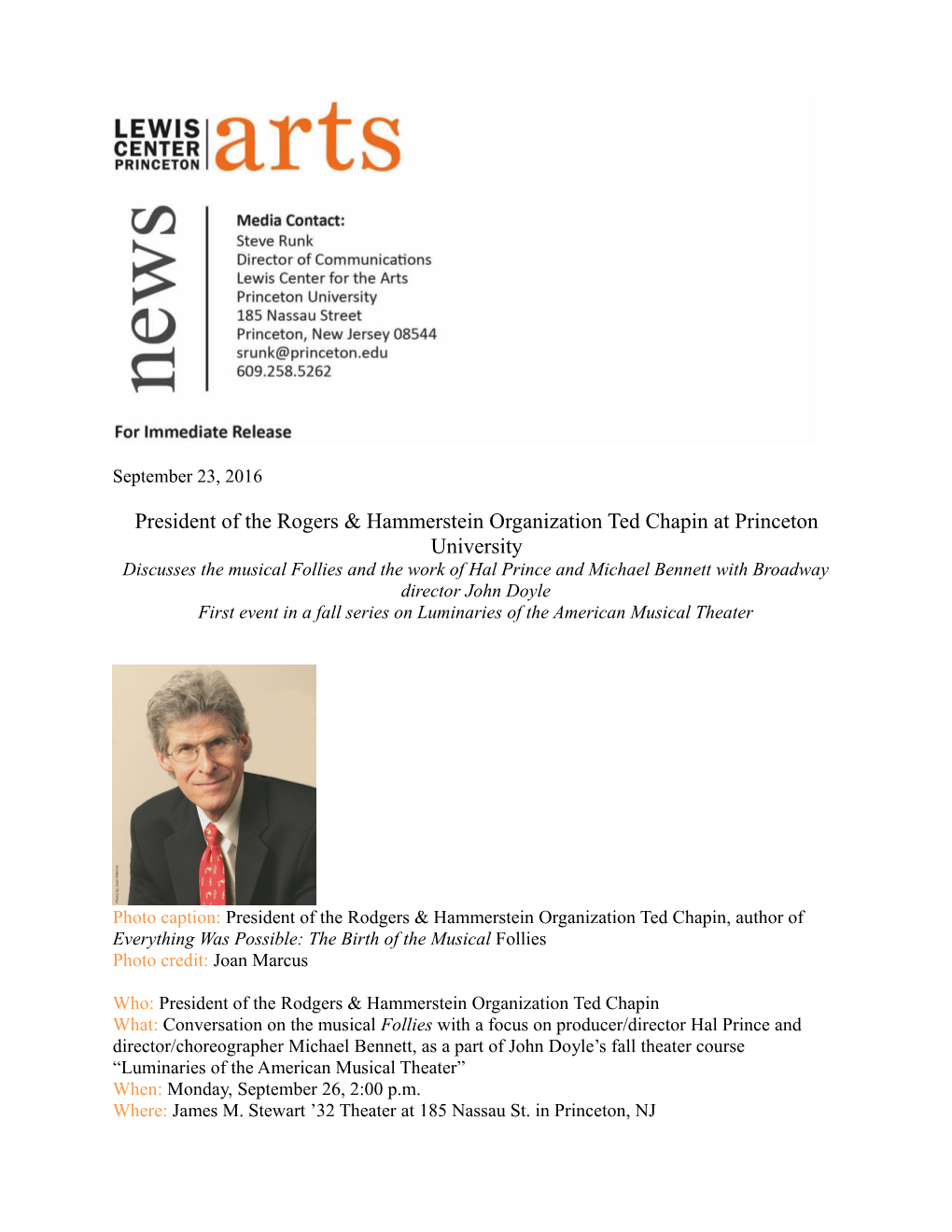 President of the Rogers & Hammerstein Organization Ted Chapin at Princeton University