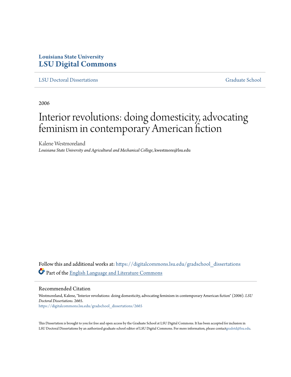 Doing Domesticity, Advocating Feminism in Contemporary American