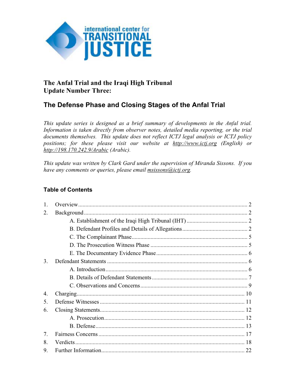 The Anfal Trial and the Iraqi High Tribunal Update Number Three