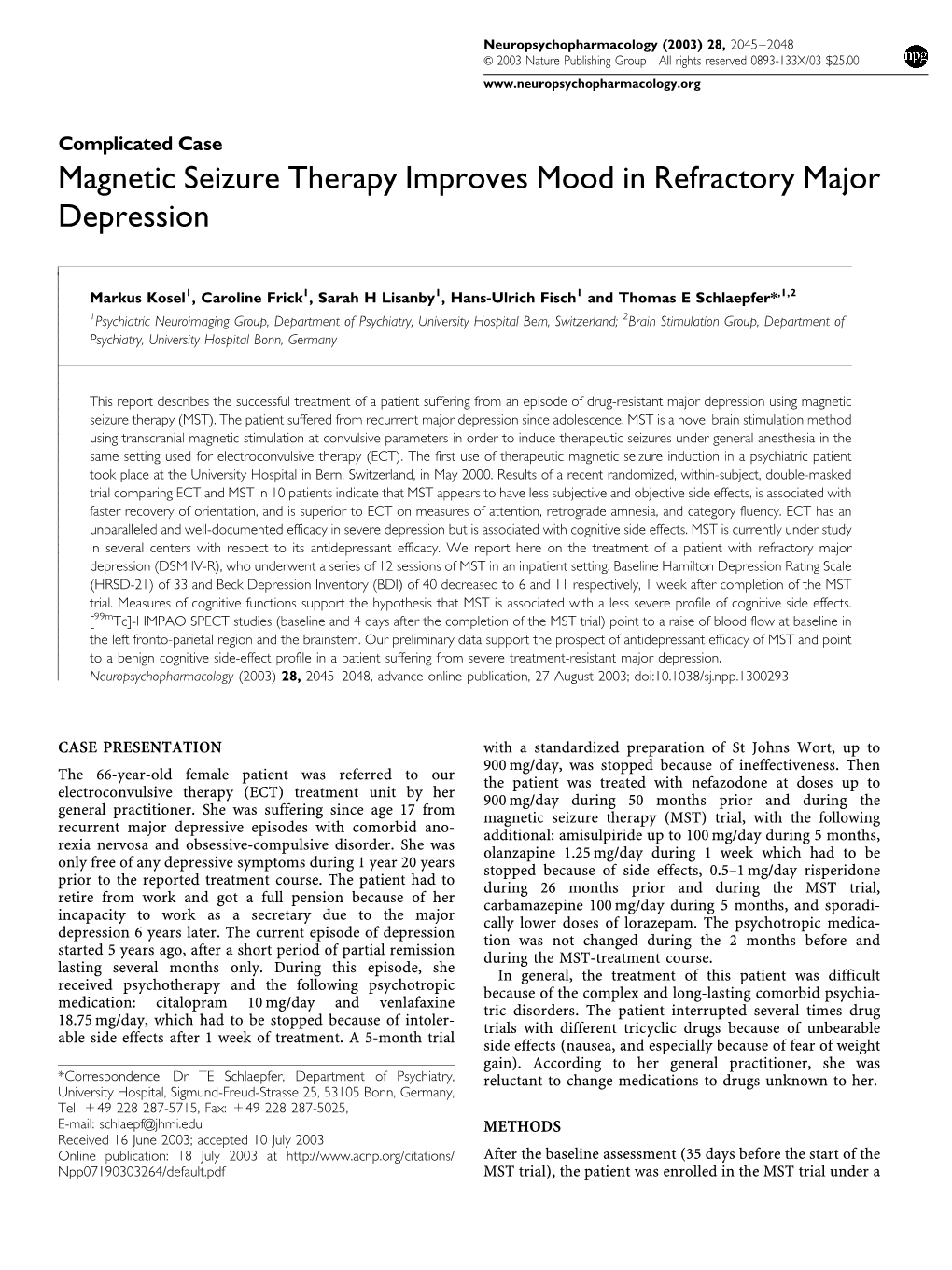 Magnetic Seizure Therapy Improves Mood in Refractory Major Depression