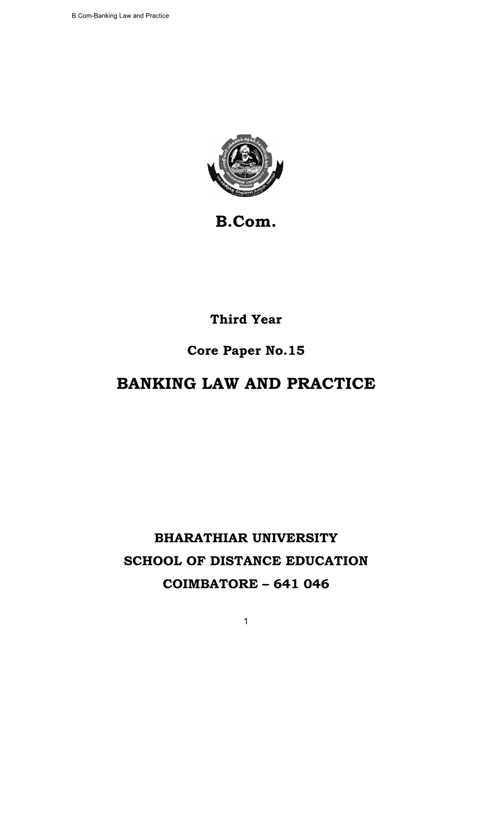 B.Com. BANKING LAW and PRACTICE