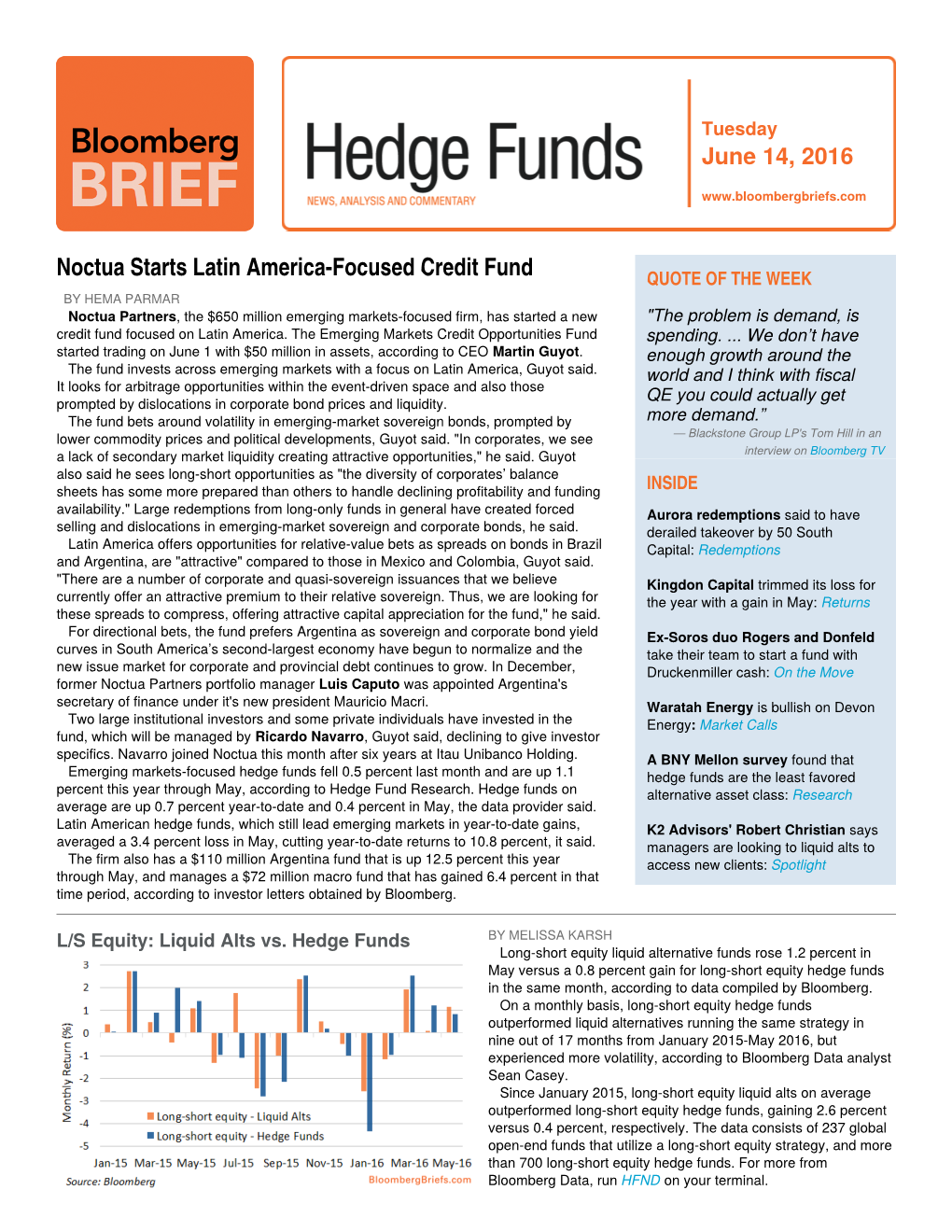 Bloomberg Brief: Hedge Funds CALENDAR