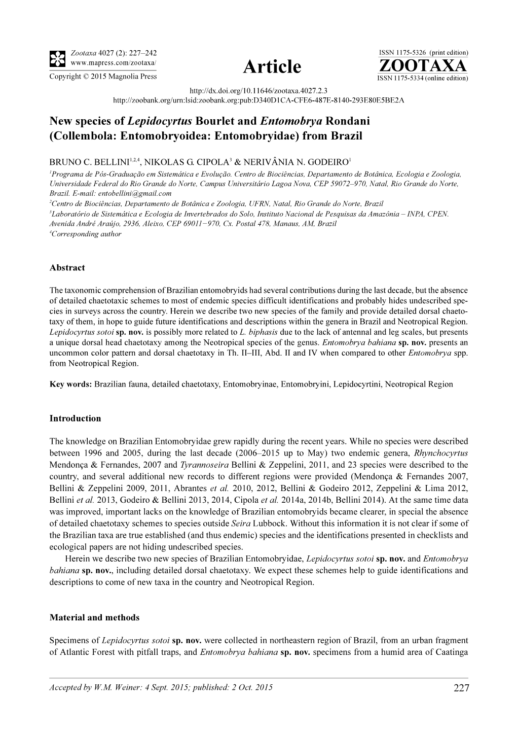 New Species of Lepidocyrtus Bourlet and Entomobrya Rondani (Collembola: Entomobryoidea: Entomobryidae) from Brazil