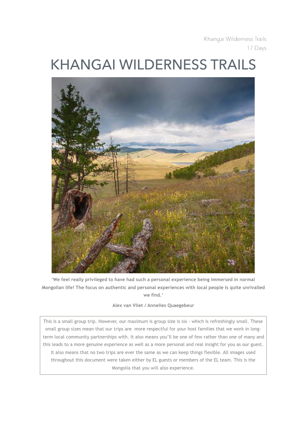 Khangai Wilderness Trails 17 Days KHANGAI WILDERNESS TRAILS