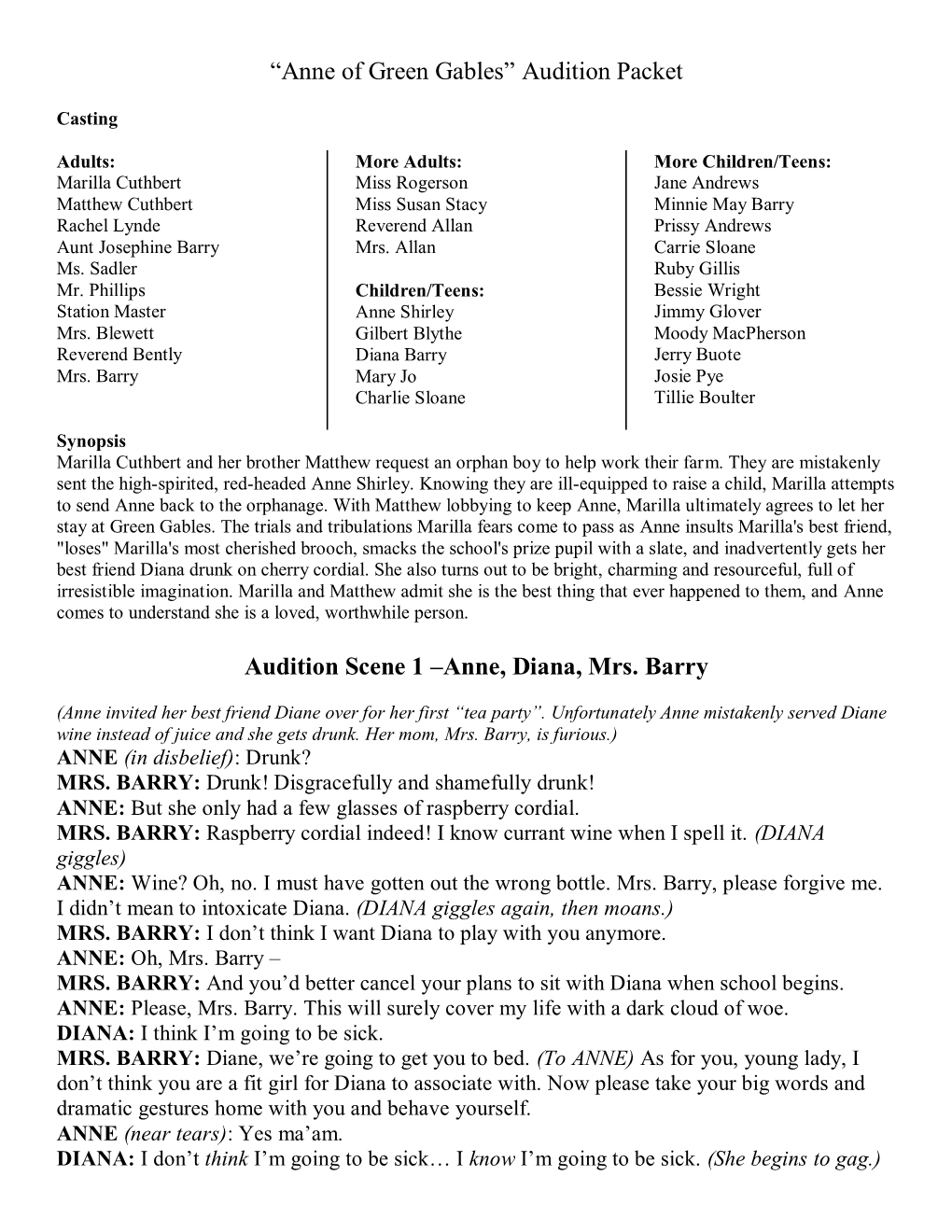 Audition Scene 2 – Matthew and Anne (Matthew, a Gentle Quiet Man, Has Come to the Train Station to Pick up an Orphan Boy but Instead Finds Anne